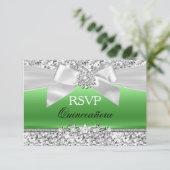 Silver Lime Green Glitter Bow Quinceanera RSVP Kaart (Staand voorkant)