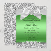 Silver Lime Green Glitter Jewel Bow Quinceanera Kaart (Voorkant / Achterkant)