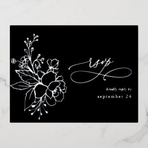 Silver Lined Floral on Black Silver w Meal RSVP 2 Folie Feestdagen Briefkaart