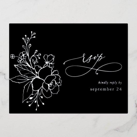 Silver Lined Floral on Black Silver w Meal RSVP 2 Folie Feestdagen Briefkaart (Voorkant)