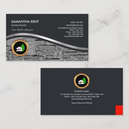 Silver Lining Gray Cement Brick Builder Visitekaartje (Voorkant / Achterkant)