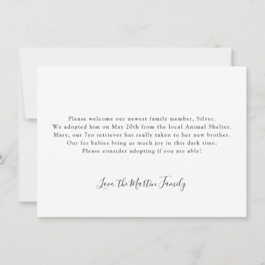 Silver Lining Photo Pet Adoption Aankondiging (Achterkant)