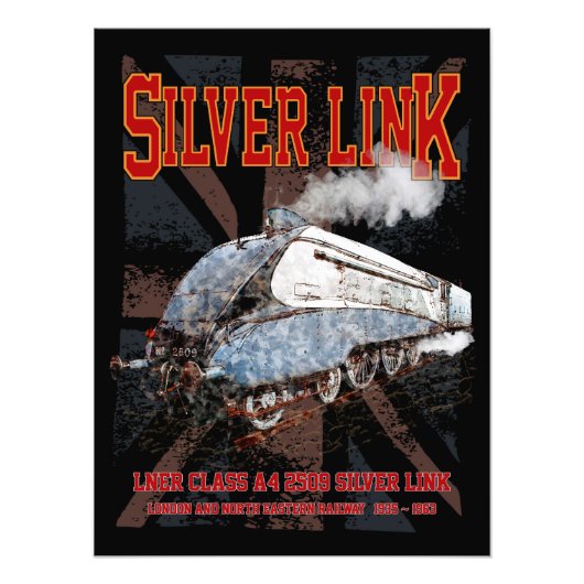 Silver Link LNER Class A4 2509 Locomotive UK flag Foto Afdruk (Voorkant)