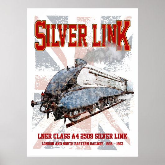 Silver Link LNER Class A4 2509 Locomotive UK flag Poster (Voorkant)