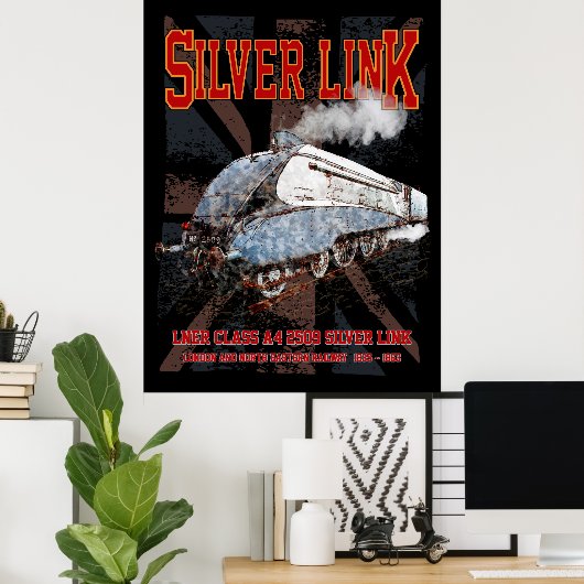 Silver Link LNER Class A4 2509 Locomotive UK flag Poster (Thuiskantoor)
