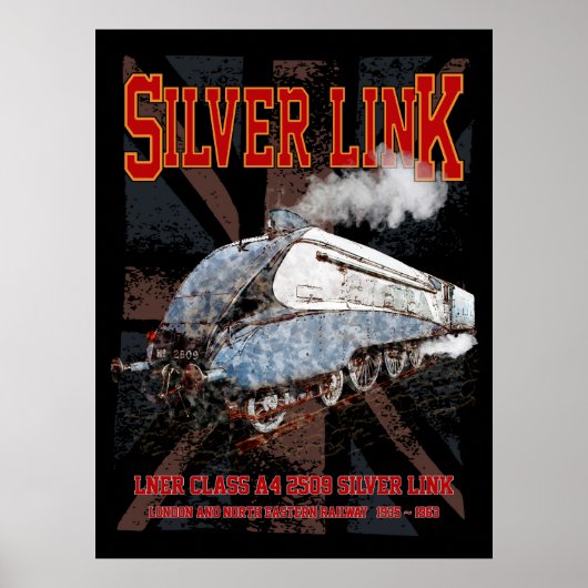 Silver Link LNER Class A4 2509 Locomotive UK flag Poster (Voorkant)