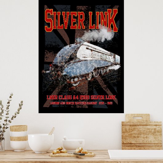 Silver Link LNER Class A4 2509 Locomotive UK flag Poster (Keuken)