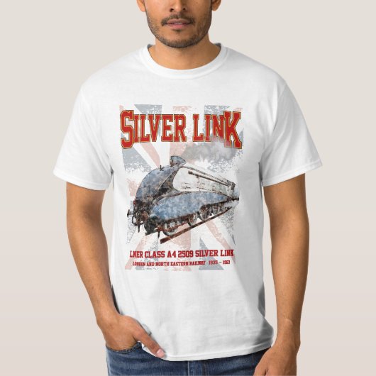Silver Link LNER Class A4 2509 Locomotive UK flag T-shirt (Voorkant)