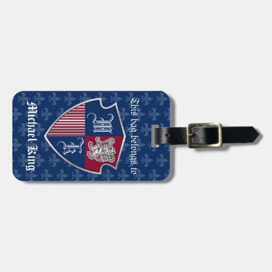 Silver Lion Coat of Arms Monogram Emblem Shield Bagagelabel (Voorkant horizontaal)