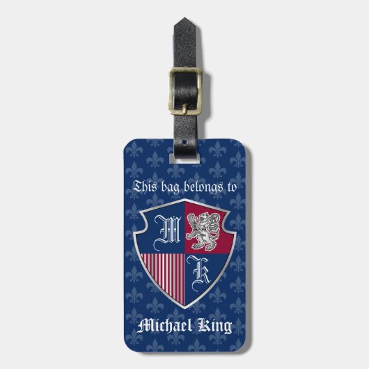 Silver Lion Coat of Arms Monogram Emblem Shield Bagagelabel (Voorkant verticaal)