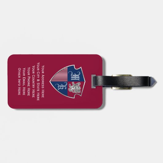 Silver Lion Coat of Arms Monogram Emblem Shield Bagagelabel (Achterkant horizontaal)