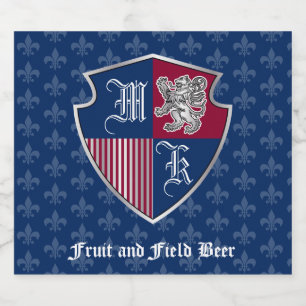 Silver Lion Coat of Arms Monogram Emblem Shield Bier Etiket