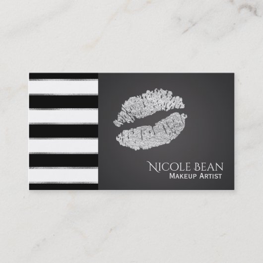 Silver Lips Glam Chic Schoonheidssalon Make-up Visitekaartje (Voorkant)