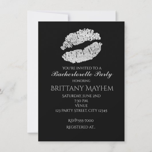 Silver Lips KISS Bachelorette Party Invitation Kaart (Voorkant)