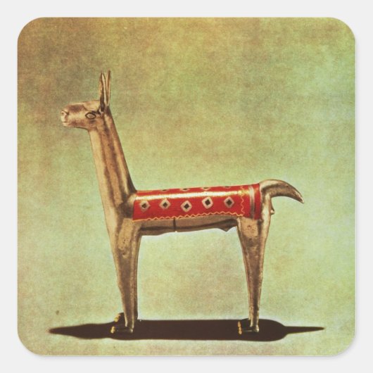 Silver Llama Figurine uit Peru na 1438 Vierkante Sticker (Voorkant)