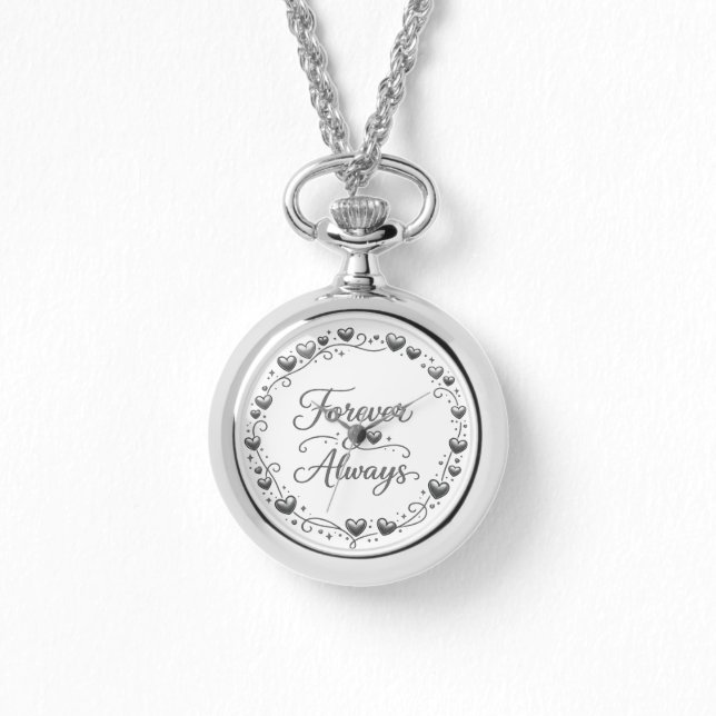 Silver locket watch "Forever Always" with heart de Horloge (Voorkant)