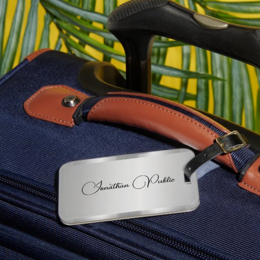 Silver Look Calligrafie Script Name Sjabloon Bagagelabel (Voorkant Insitu 3)