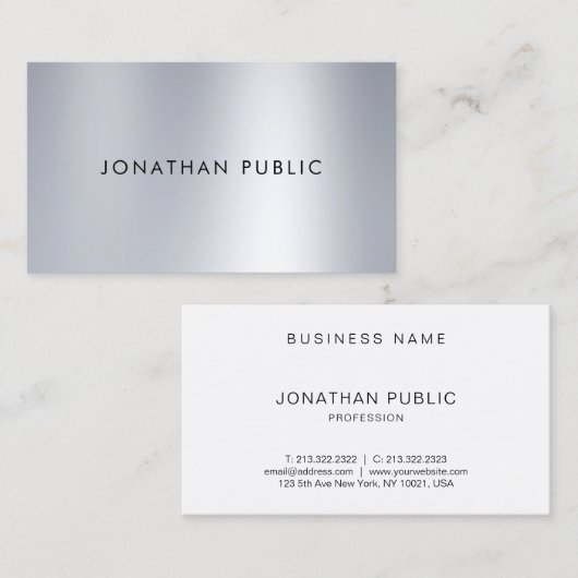Silver Look Design Modern Slank Elegant Plain Visitekaartje (Voorkant / Achterkant)