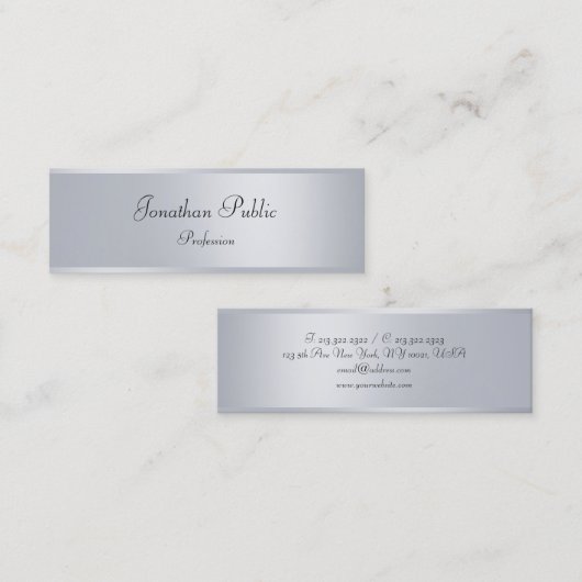 Silver Look Elegant Handgeschreven Script Sjabloon Mini Visitekaartje (Voorkant / Achterkant)
