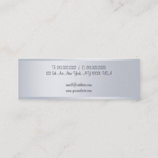 Silver Look Elegant Handgeschreven Script Sjabloon Mini Visitekaartje (Achterkant)