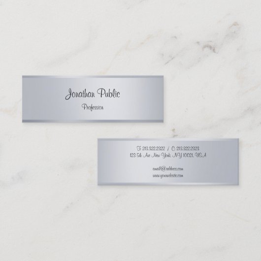 Silver Look Elegant Handgeschreven Script Sjabloon Mini Visitekaartje (Voorkant / Achterkant)
