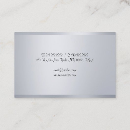 Silver Look Elegant Handgeschreven Script Sjabloon Visitekaartje (Achterkant)
