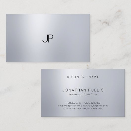 Silver look Elegant Moderne Monogram Professional Visitekaartje (Voorkant / Achterkant)