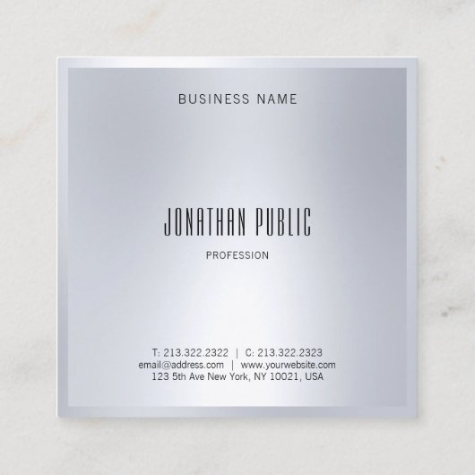 Silver Look Elegant Moderne Sjabloon Glamoureus Vierkante Visitekaartje (Achterkant)