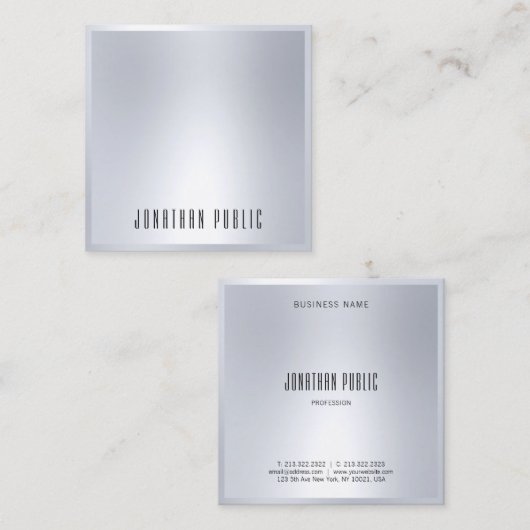 Silver Look Elegant Moderne Sjabloon Glamoureus Vierkante Visitekaartje (Voorkant / Achterkant)