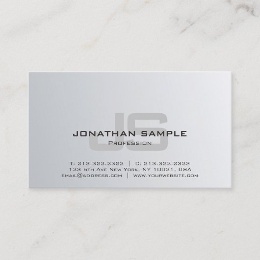 Silver Look Elegant Monogram Design Professional Visitekaartje (Voorkant)
