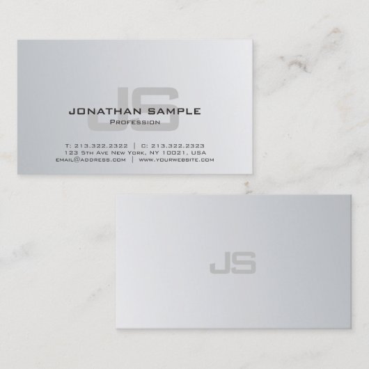 Silver Look Elegant Monogram Design Professional Visitekaartje (Voorkant / Achterkant)