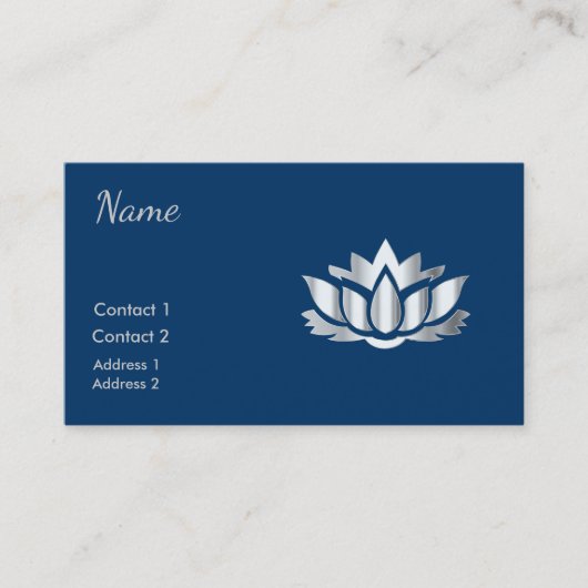 Silver look-lotusbloem in Midnight Blue Visitekaartje (Voorkant)