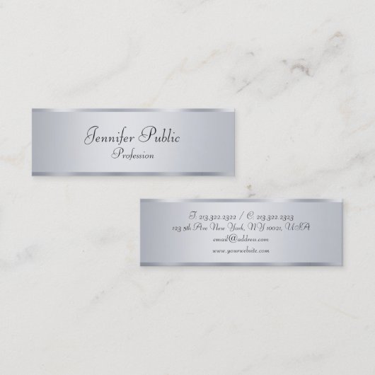 Silver look Modern Elegant Handgeschreven Sjabloon Mini Visitekaartje (Voorkant / Achterkant)