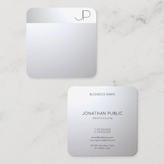 Silver look Modern Elegant Professional Sjabloon Vierkante Visitekaartje (Voorkant / Achterkant)