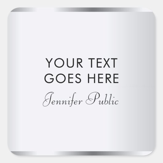 Silver Look Sjabloon Typografie Script Modern Vierkante Sticker (Voorkant)