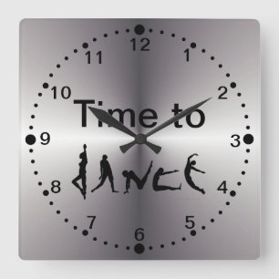 Silver Look Time to Dance Dancers Wall Clock squar Vierkante Klok