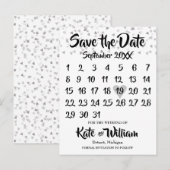 Silver Love Heart Calendar Save the Date Aankondigingskaart (Voorkant / Achterkant)