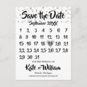 Silver Love Heart Calendar Save the Date Aankondigingskaart (Voorkant)
