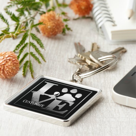 Silver Love Paws Personalized Sleutelhanger (Zijkant)