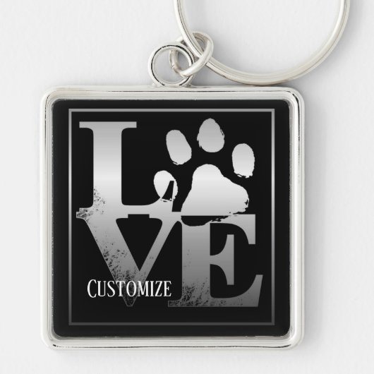 Silver Love Paws Personalized Sleutelhanger (Voorkant)