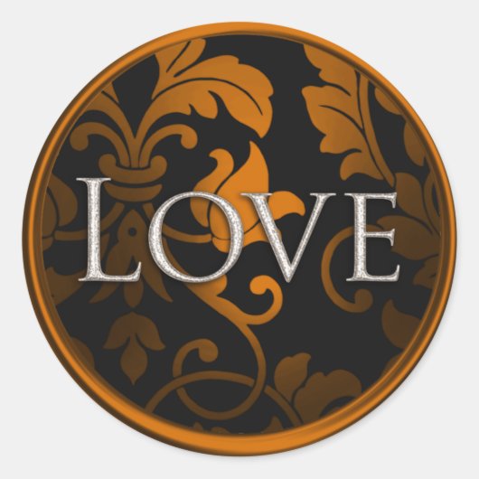 Silver Love Rust and Black Damask Envelope Seal Ronde Sticker (Voorkant)
