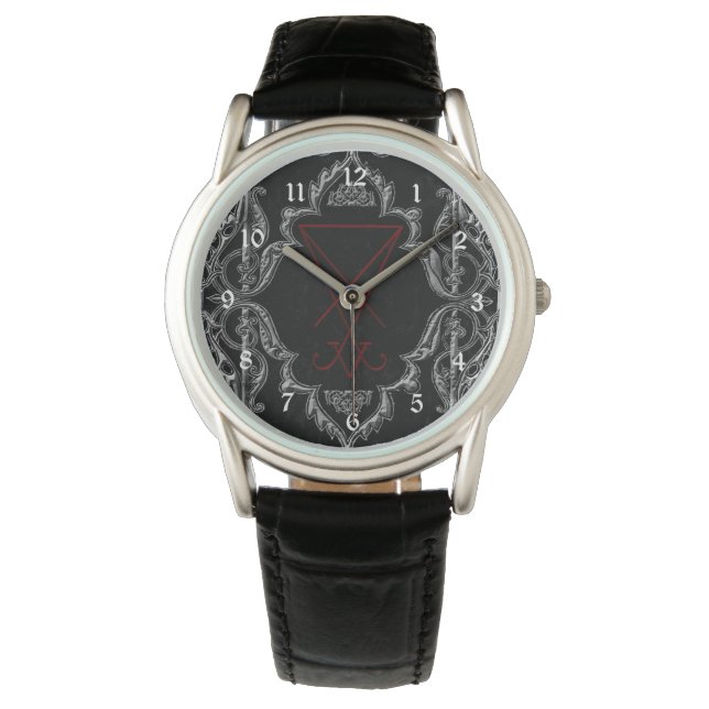  Silver Lucifer Sigil Occult Art Horloge (Voorkant)