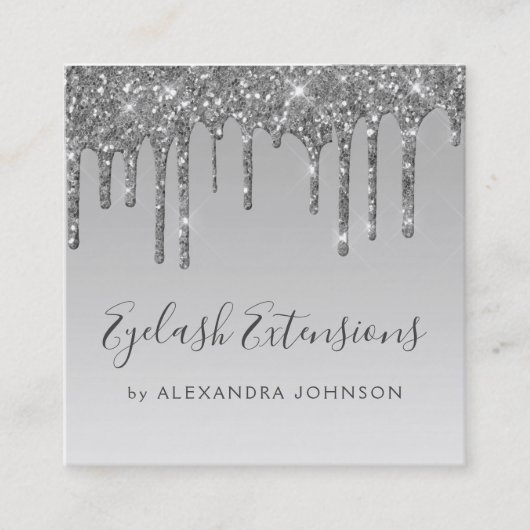Silver Luxury Glitter Sparkle Eyelash Extensions Vierkante Visitekaartje (Voorkant)
