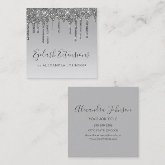 Silver Luxury Glitter Sparkle Eyelash Extensions Vierkante Visitekaartje (Voorkant / Achterkant)
