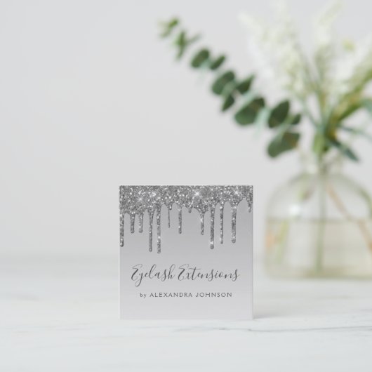 Silver Luxury Glitter Sparkle Eyelash Extensions Vierkante Visitekaartje (Staand voorkant)