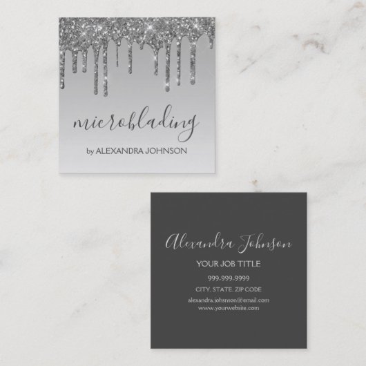 Silver Luxury Glitter Sparkle Microblading Vierkante Visitekaartje (Voorkant / Achterkant)