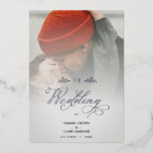 Silver Luxury Modern Transparency Wedding Photo Folie Uitnodiging (Voorkant)