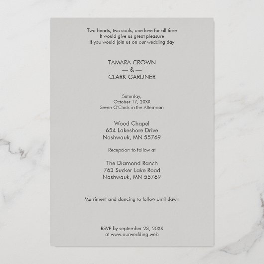 Silver Luxury Modern Transparency Wedding Photo Folie Uitnodiging (Achterkant)