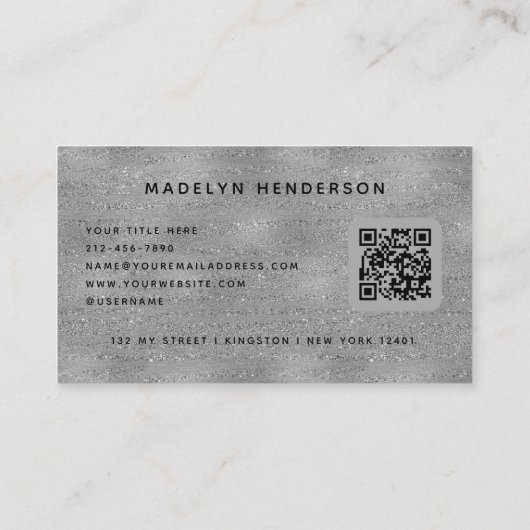 Silver Luxury QR Code Professional Monogram Visitekaartje (Achterkant)