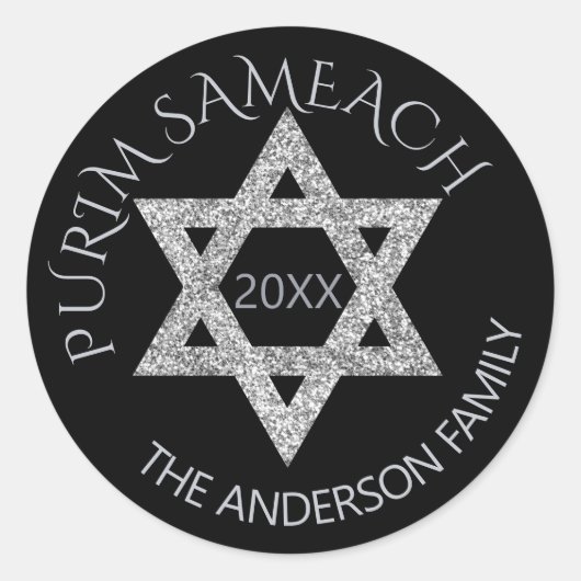 Silver Magen David Custom Purim elke vakantie Ronde Sticker (Voorkant)